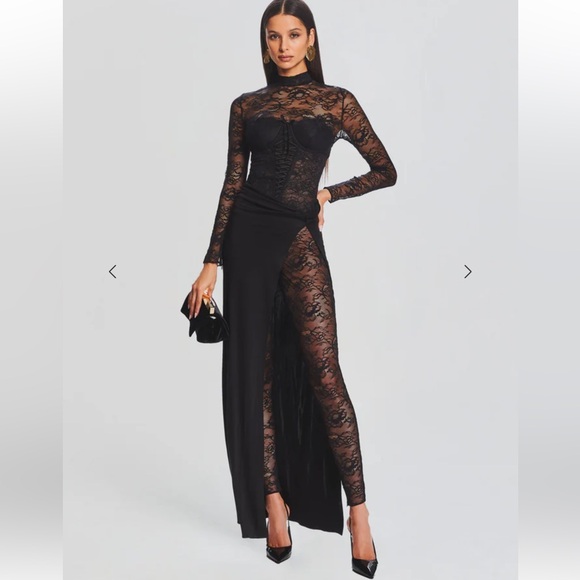 Retrofete SAPHHIRA LACE DRESS Black jumpsuit corset maxi gown $798 M